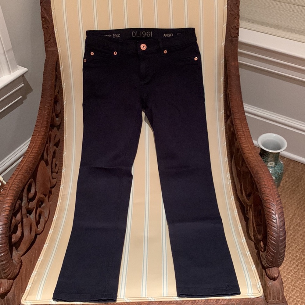 NWOT DL 1961 ANGEL MID RISE SKINNY ANKLE DARK NAVY BLUE COLOR WITH ROSE πΉ GOLD - Picture 11 of 16
